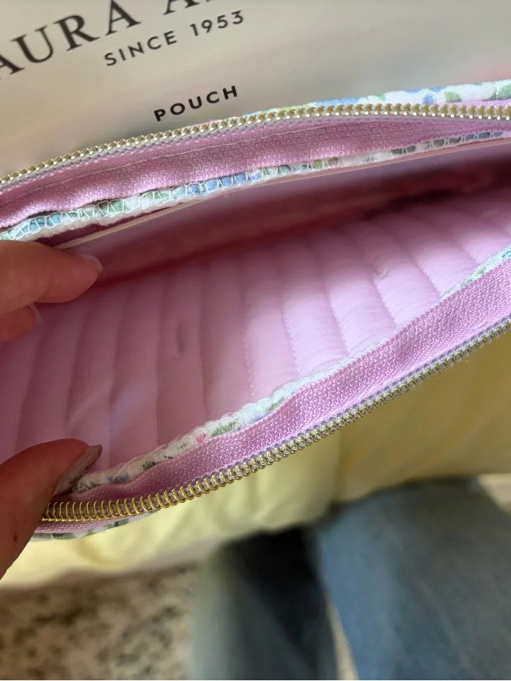 Laura Ashley Quilted Floral Cosmetic Pouch in Pink, Blue & Green
